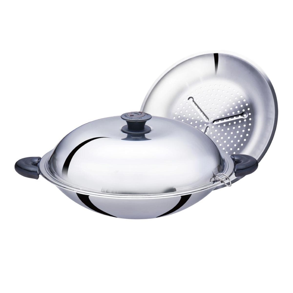 Buffalo Wok Fry Pan Double Handle 40 cm dengan Steamer Layer