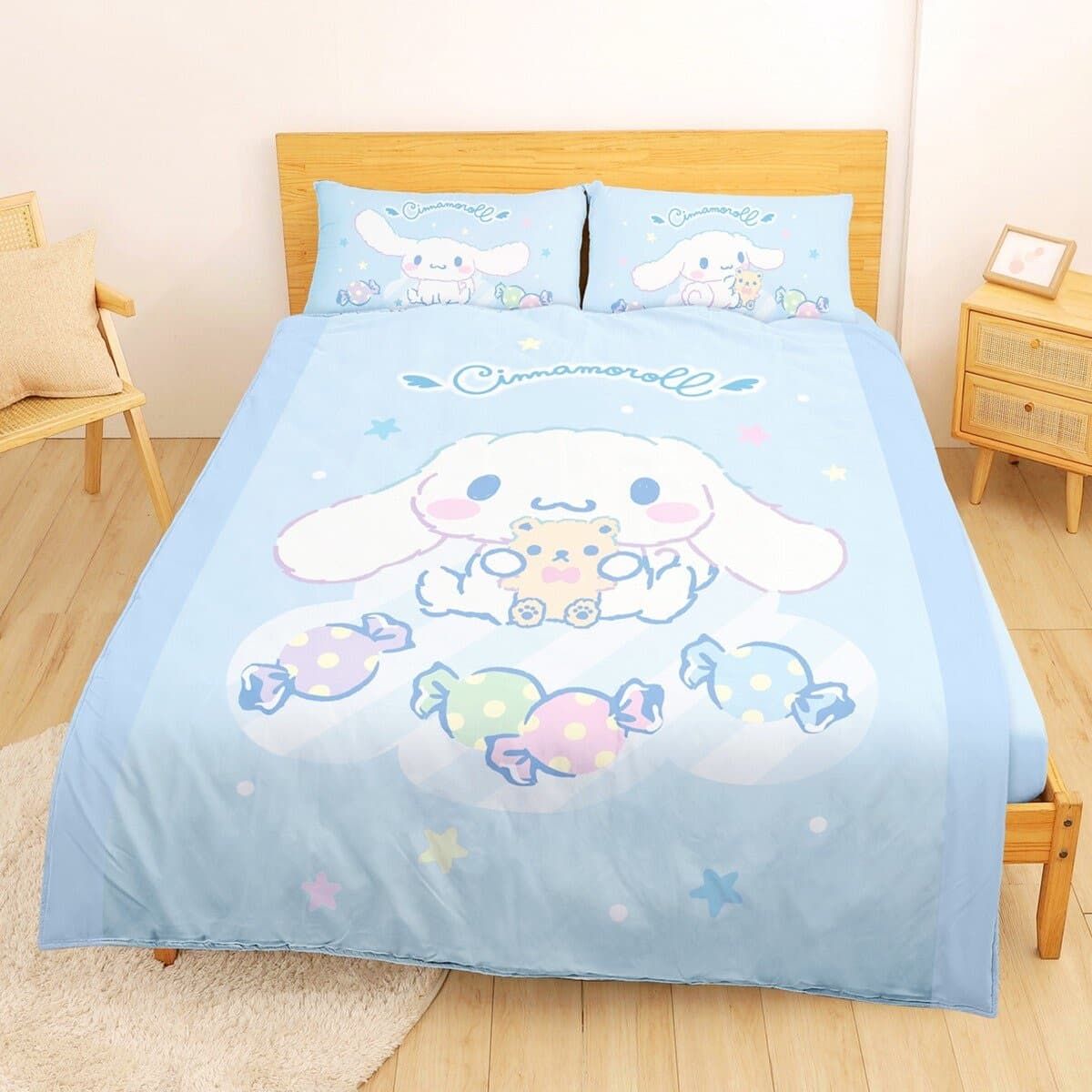 MIT Combed Cotton Double Bed Bag Twin Duvet Cover Set dari 4 Permen Berwarna-warni Anjing Bertelinga Besar