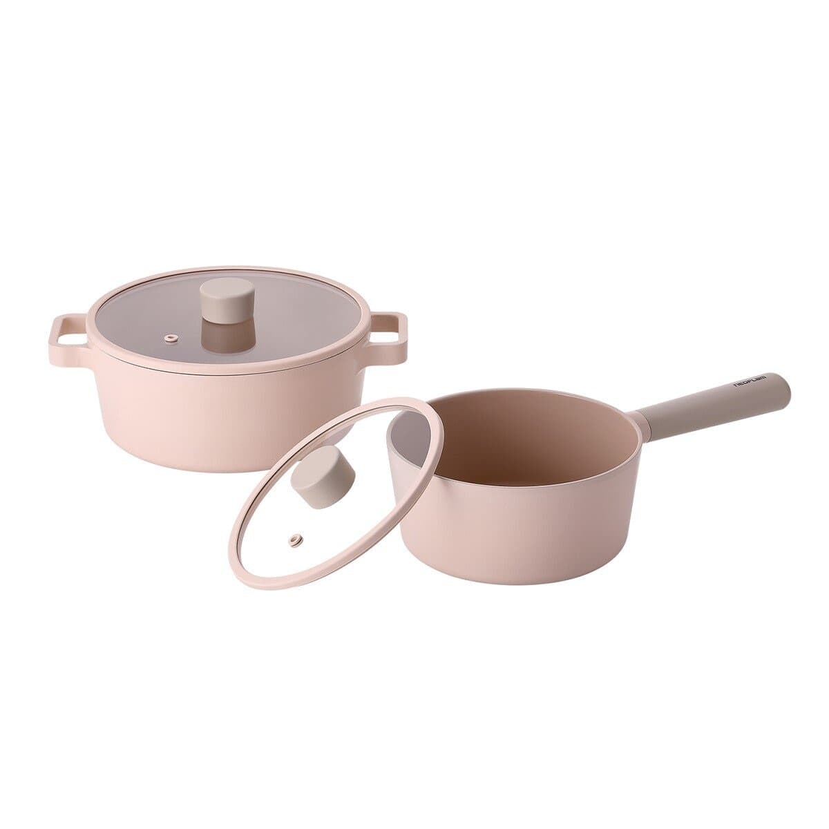Neoflam panci sup anti lengket keramik termasuk tutup kaca 4 set pink