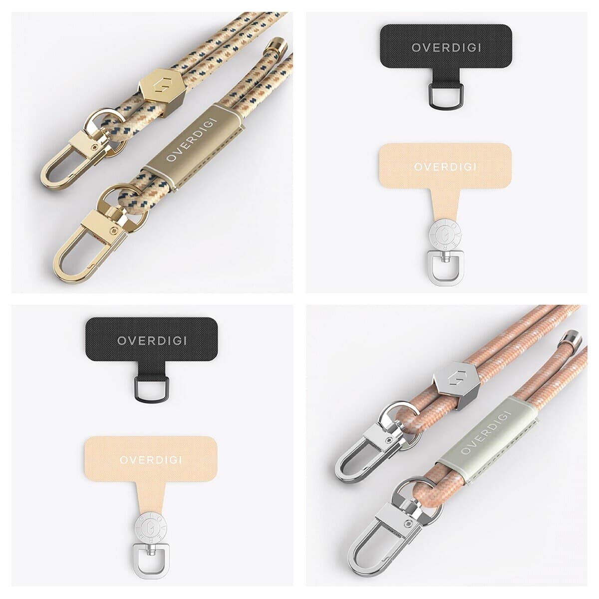 OVERDIGI Handy Tali Gantungan HP + Pelat Rotasi 360 Derajat Warna Coklat + Merah Muda