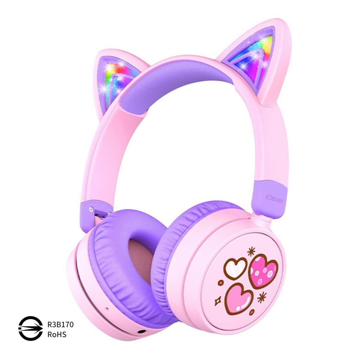 iClever BTH21 Headset Anak LED Warna Merah-Pink