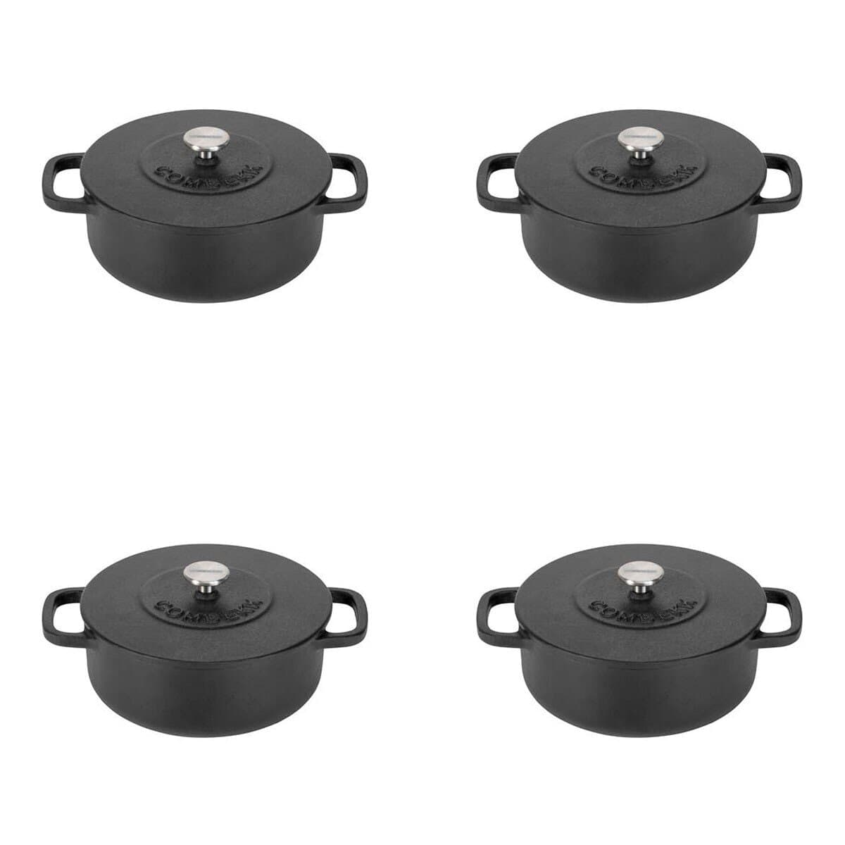 COMBEKK Panci Besi Baja dengan Tutup Kepala Baja 12 cm X 8 set Hitam