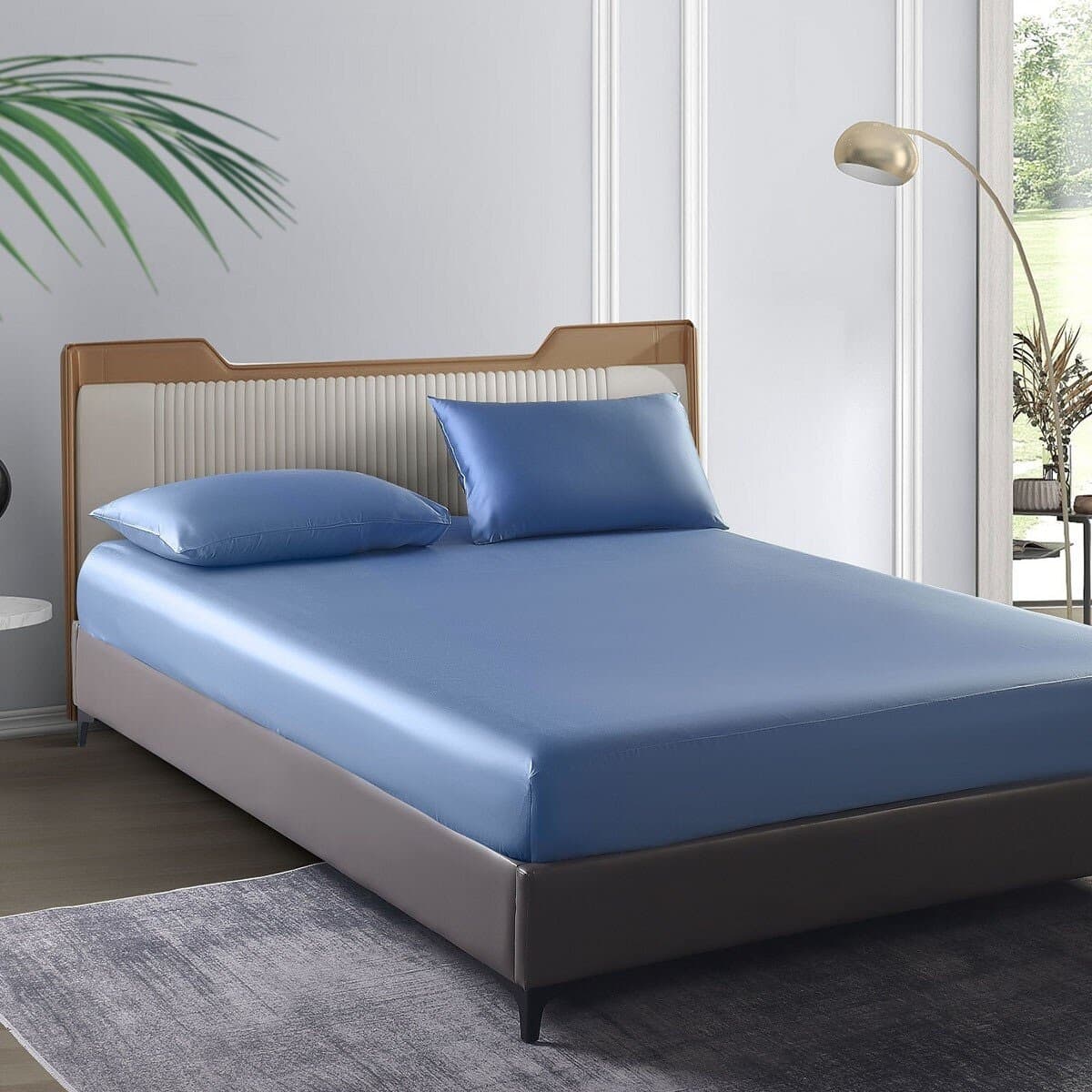 Don Home Lycell Tas Tempat Tidur & Sarung Bantal Polos Polos Set 107cm X 190cm Biru Tua