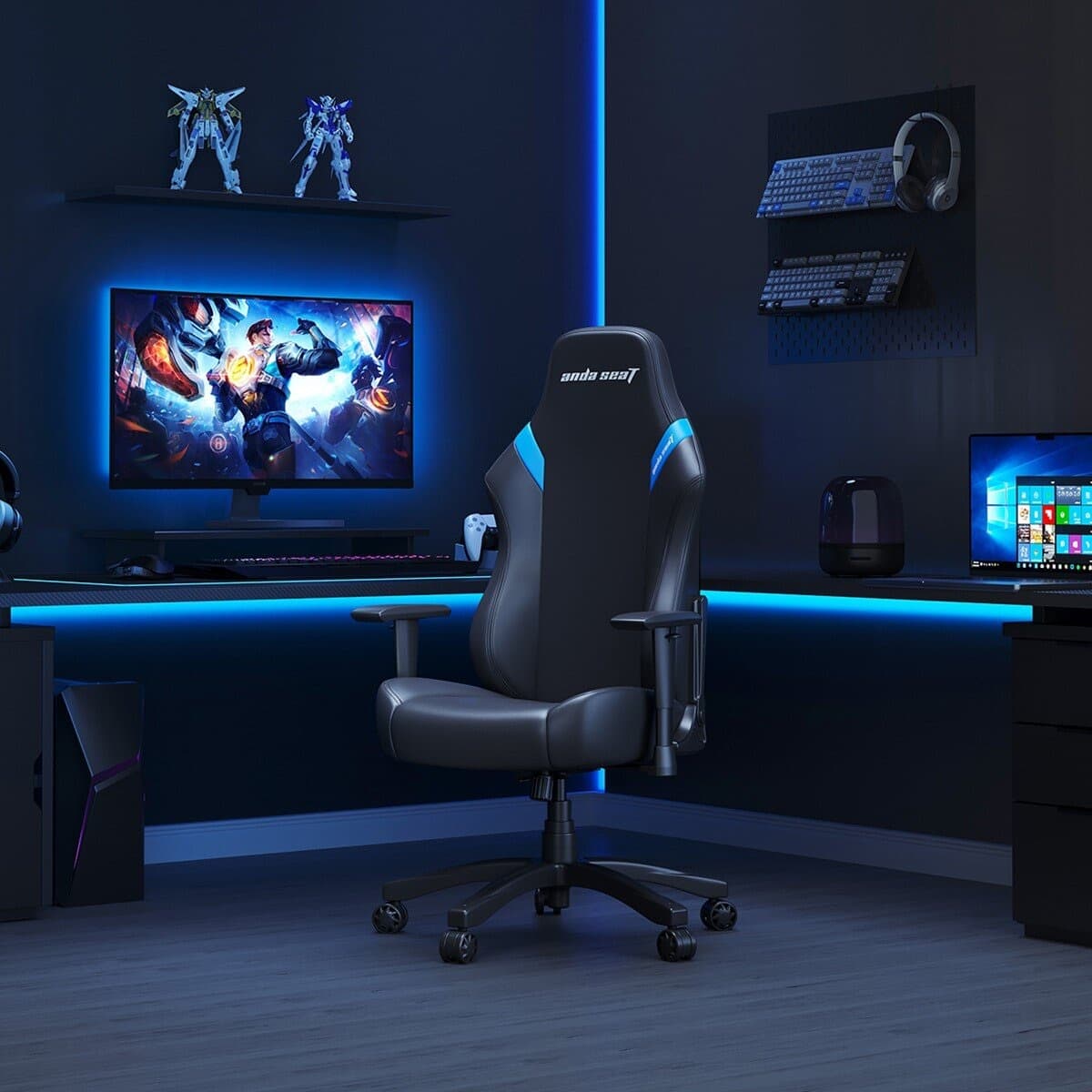 Anda Seat kursi gaming kulit hitam biru