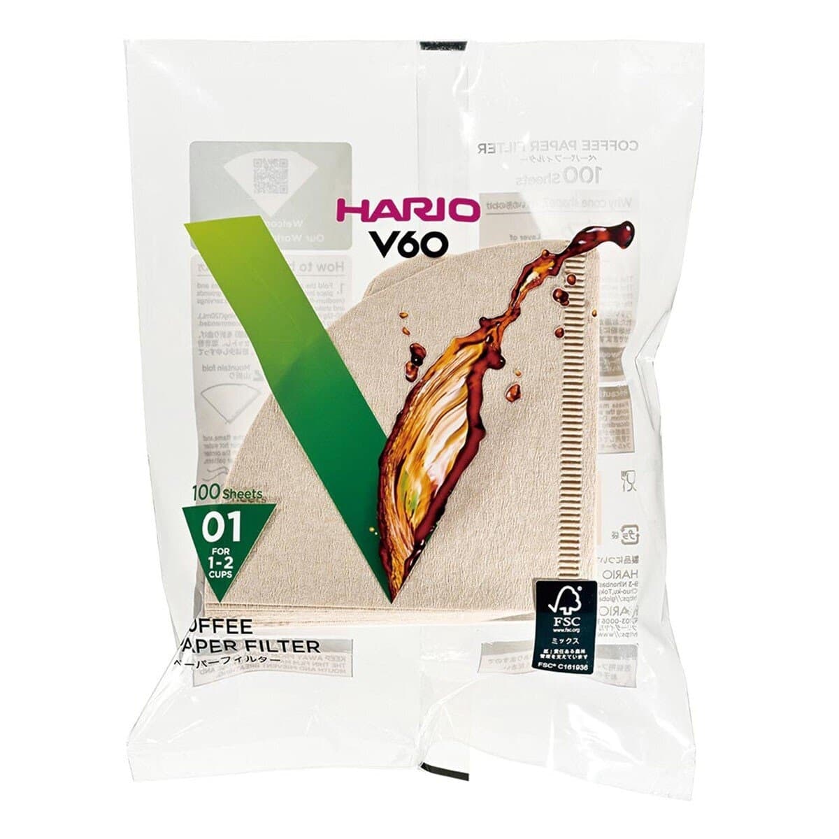 Hario Cone Unbleached Coffee Filter Paper for 1-2 Cups 100 sheets x 10 unit