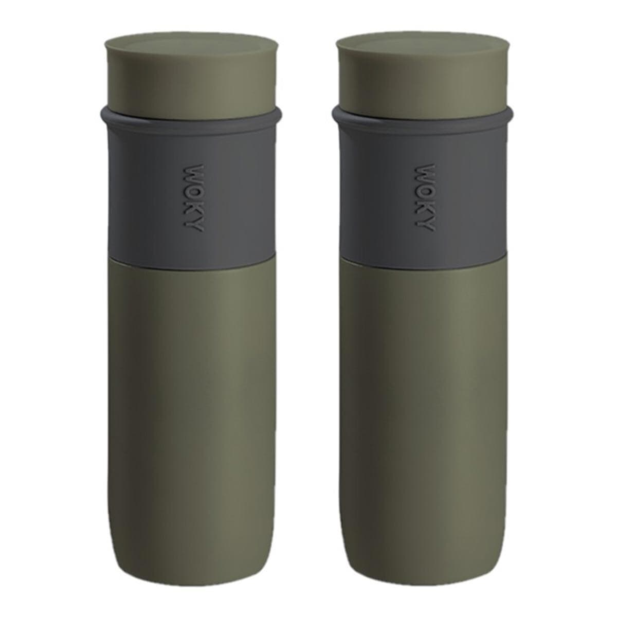 WOKY Thermal Mug Berlapis Keramik 580 ml X 2 Set Hijau